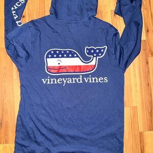 Vineyard Vines Navy Hoodie with Patriotic Whale